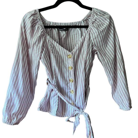 Abercrombie & Fitch Women's Striped Button Front Blouse Top V Neck Red White XS - Picture 1 of 11